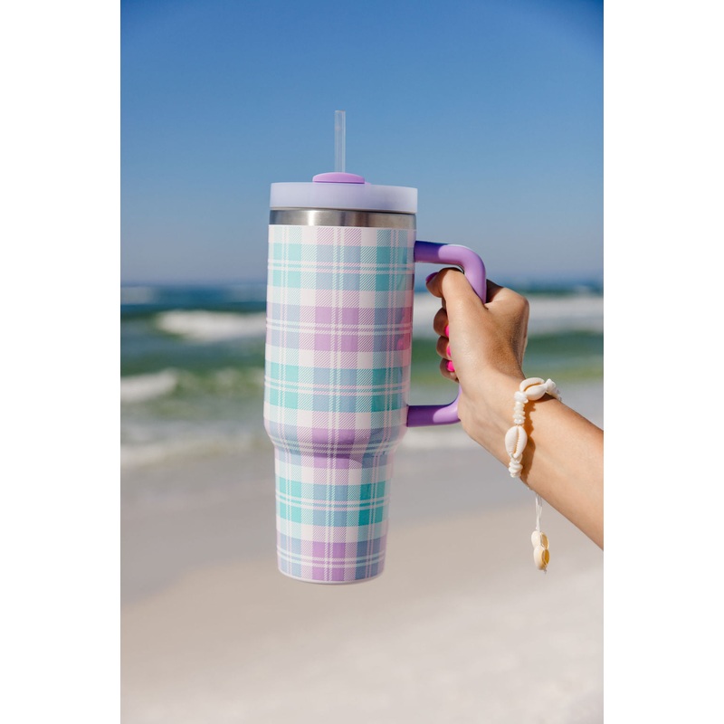 Sippin’ Pretty In Tori Plaid 40 oz Drink Tumbler With Lid And Straw