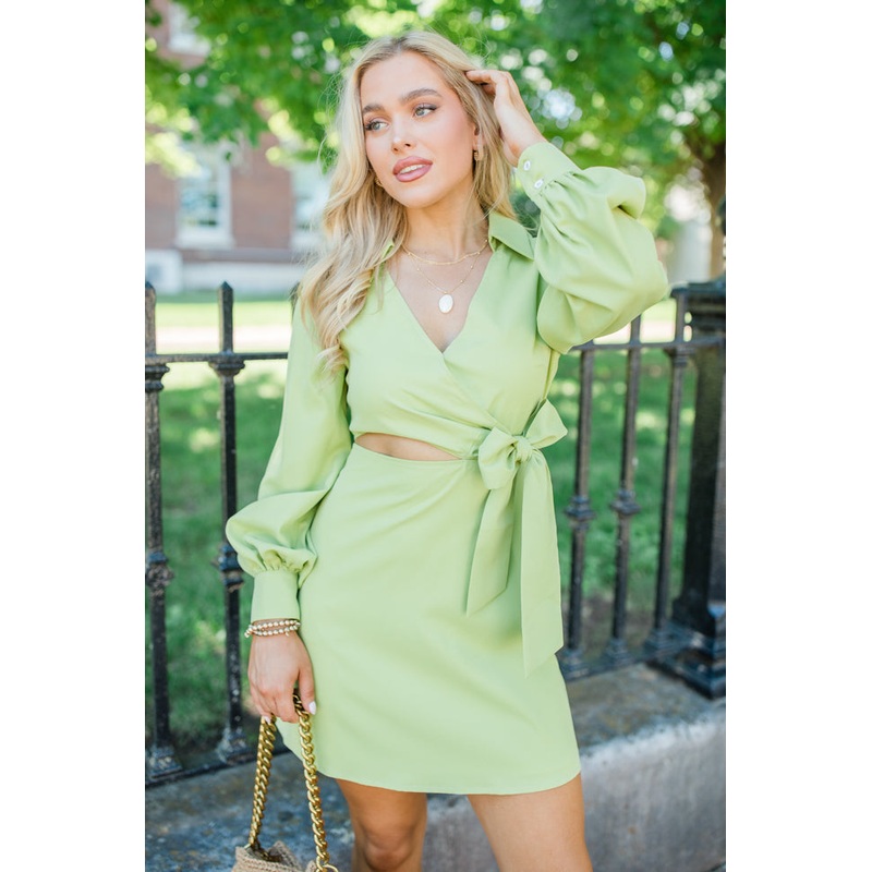 Talk It Out Lime Side Cutout Tie Detail Dress FINAL SALE