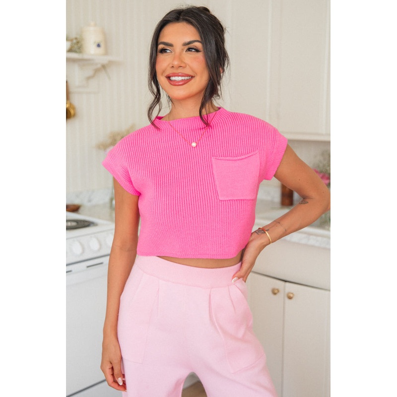 The One I Want Hot Pink Short Sleeve Pocketed Sweater FINAL SALE