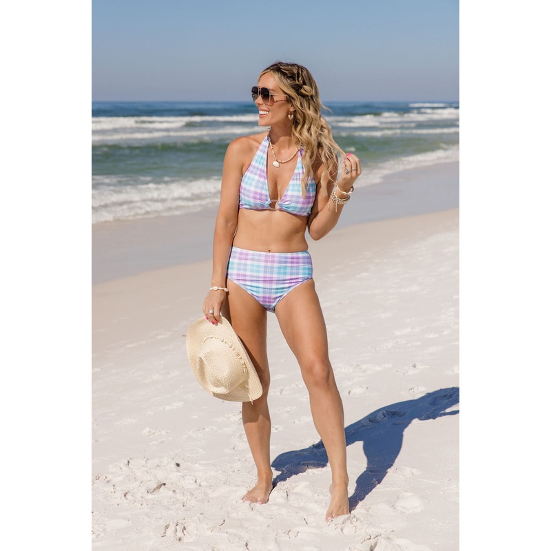 Tidal Treasure In Tori Plaid High Waisted Bikini Bottoms FINAL SALE