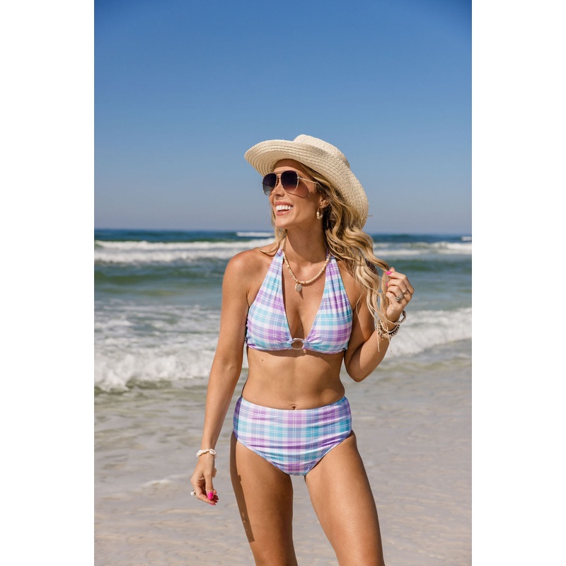 Tidal Treasure In Tori Plaid Ring Detail Bikini Top FINAL SALE
