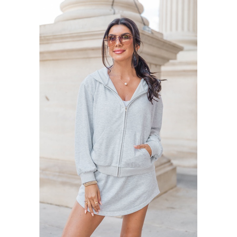 Tried It All Light Heather Grey Zip Up Jacket