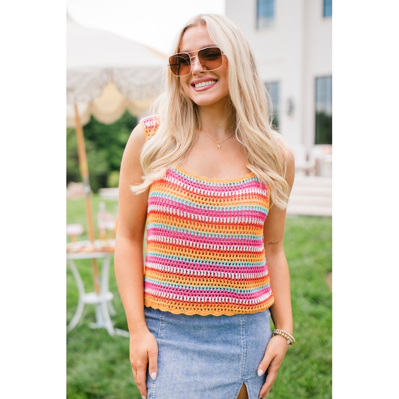We Were Us Pink And Orange Multi Stripe Crochet Tank FINAL SALE