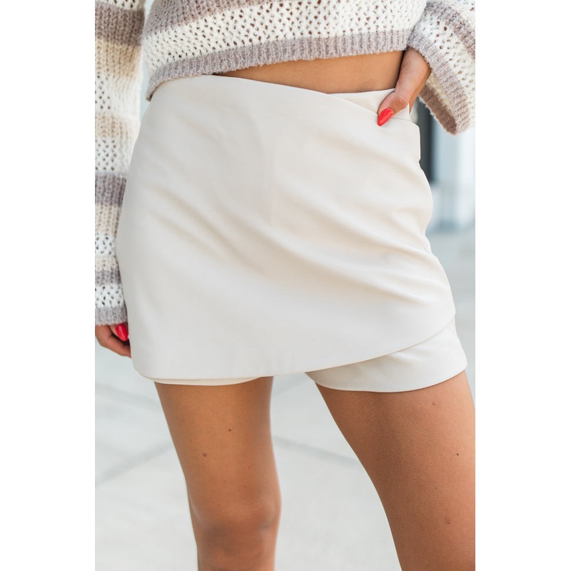 Around It All Cream Faux Leather Wrap Skort FINAL SALE