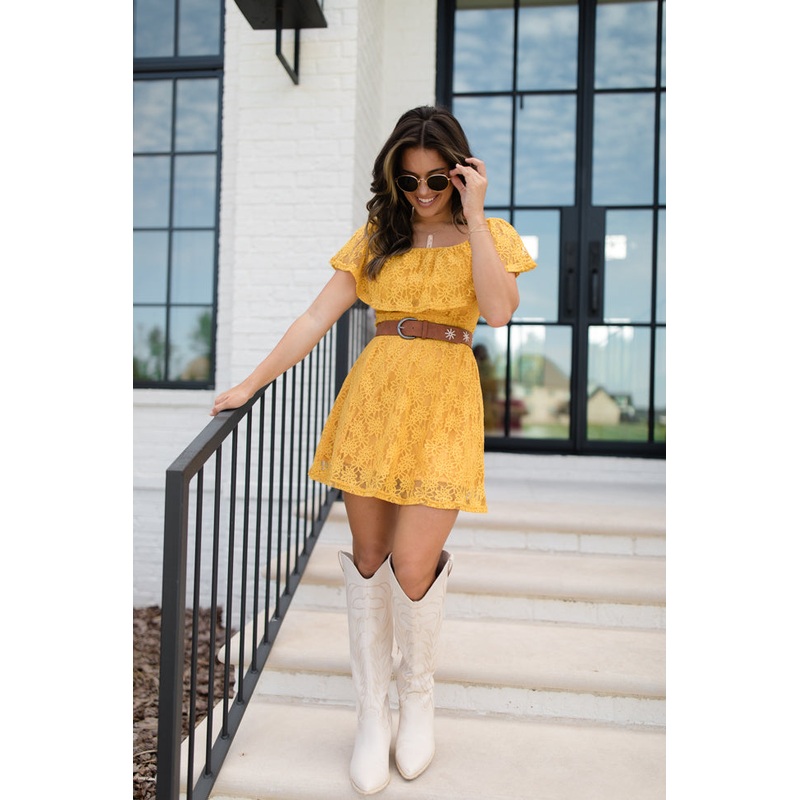 Brighten My Day Off The Shoulder Lace Mini Dress FINAL SALE