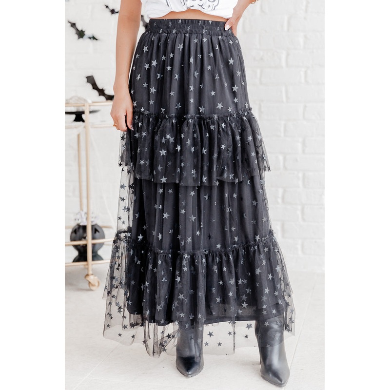 California Dreaming Black Star Tulle Maxi Skirt FINAL SALE