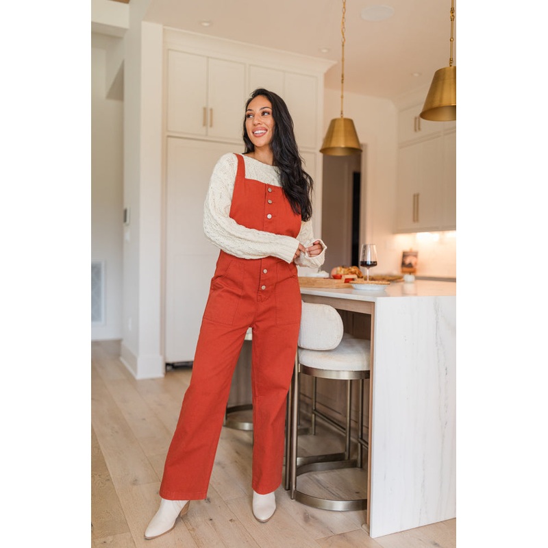 Can’t Replace You Rust Button Front Wide Leg Overalls FINAL SALE