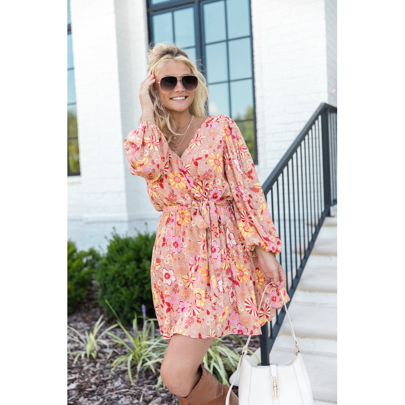 Field Of Dreams Multi Print Belted Mini Dress FINAL SALE