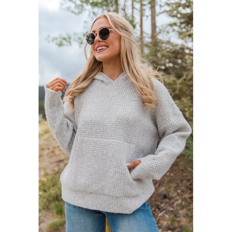 Found Your Love Grey Oversized Waffle Hooded Sweater FINAL SALE