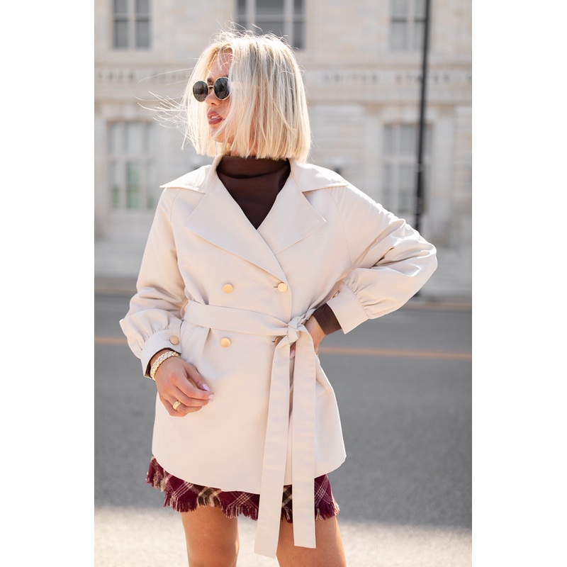 In The Trenches Beige Mid Length Trench Coat FINAL SALE