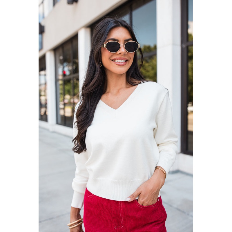 Let’s Be Honest Ivory V-Neck Sweater FINAL SALE