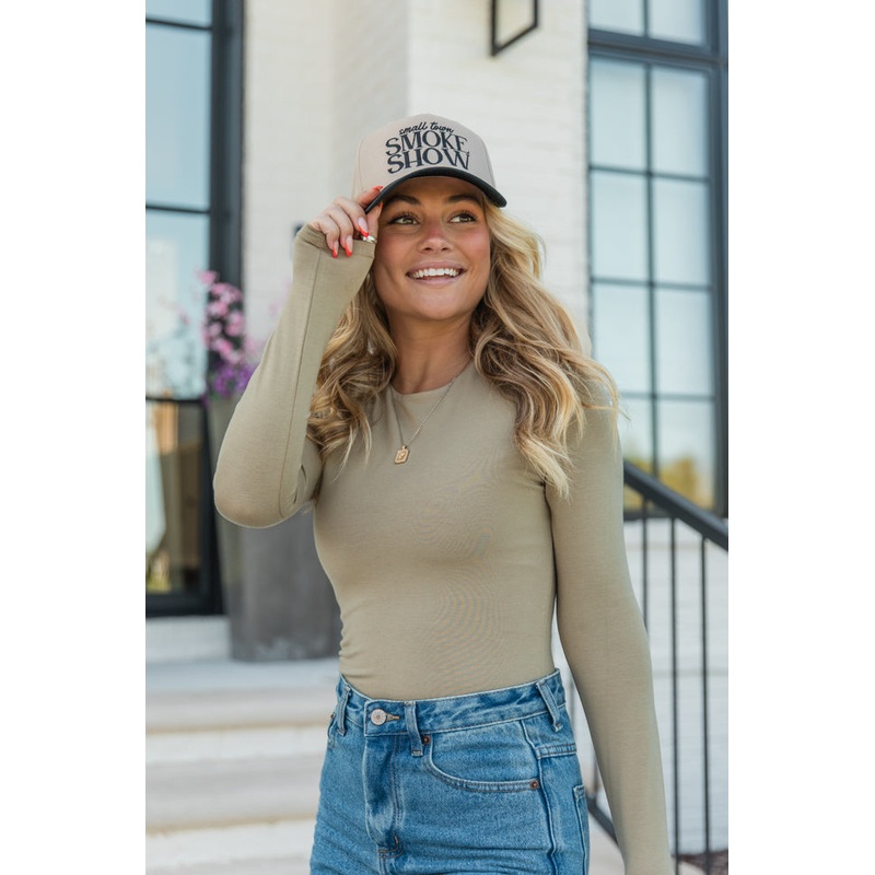 Lucky Me Olive Crew Neck Bodysuit FINAL SALE