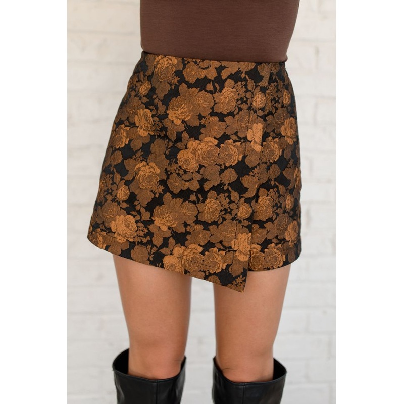 My Golden Hour Black and Bronze Floral Brocade Skort FINAL SALE
