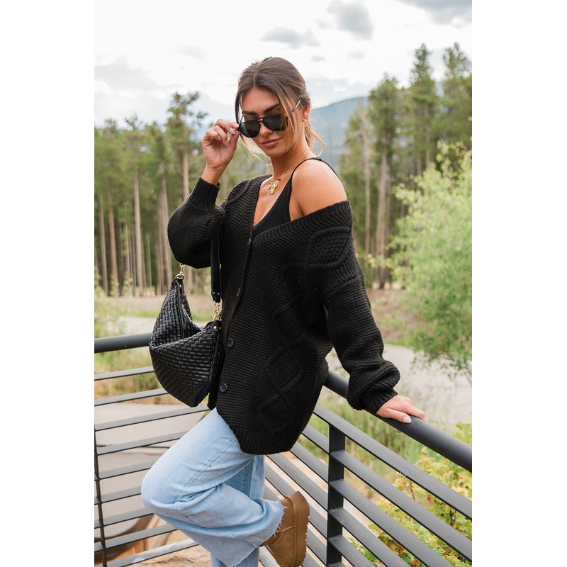 On My Mind Black Cable Knit Cardigan FINAL SALE