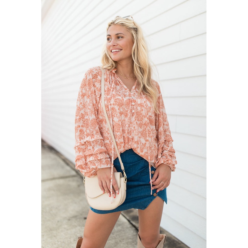 Outlook On Life Rust Multi Printed Boho Blouse FINAL SALE