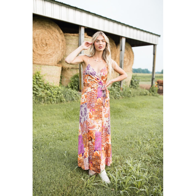 Protect My Peace Purple Multi Patchwork Print Wrap Dress FINAL SALE