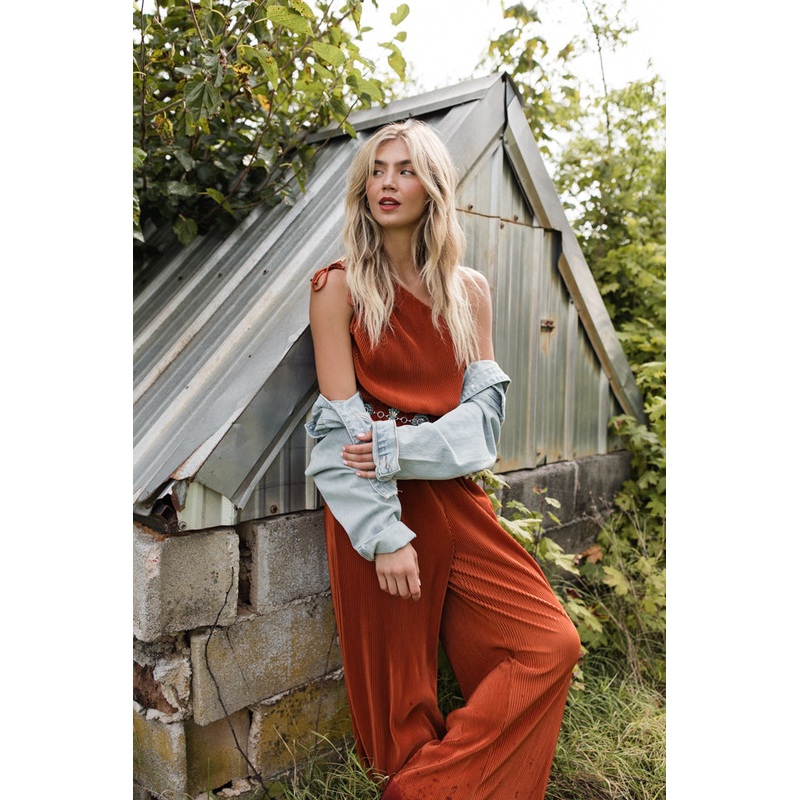 Sent From Above Rust One Shoulder Plisse Jumpsuit FINAL SALE