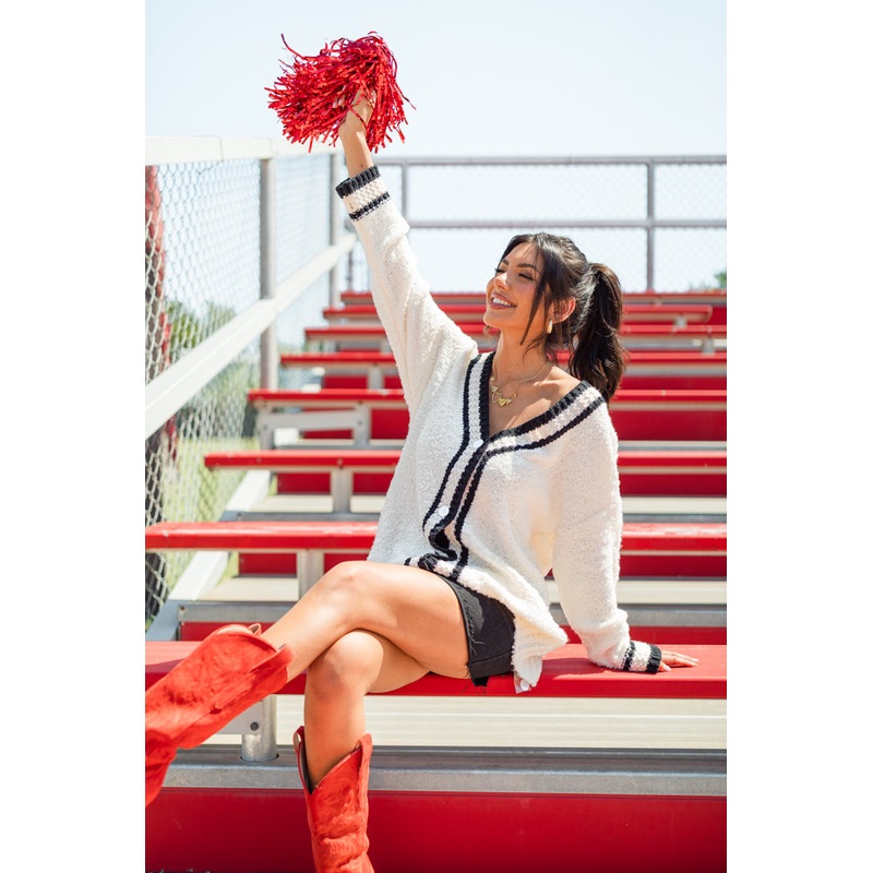 She’s Cheer Captain Ivory and Black Textured Trim Cardigan FINAL SALE