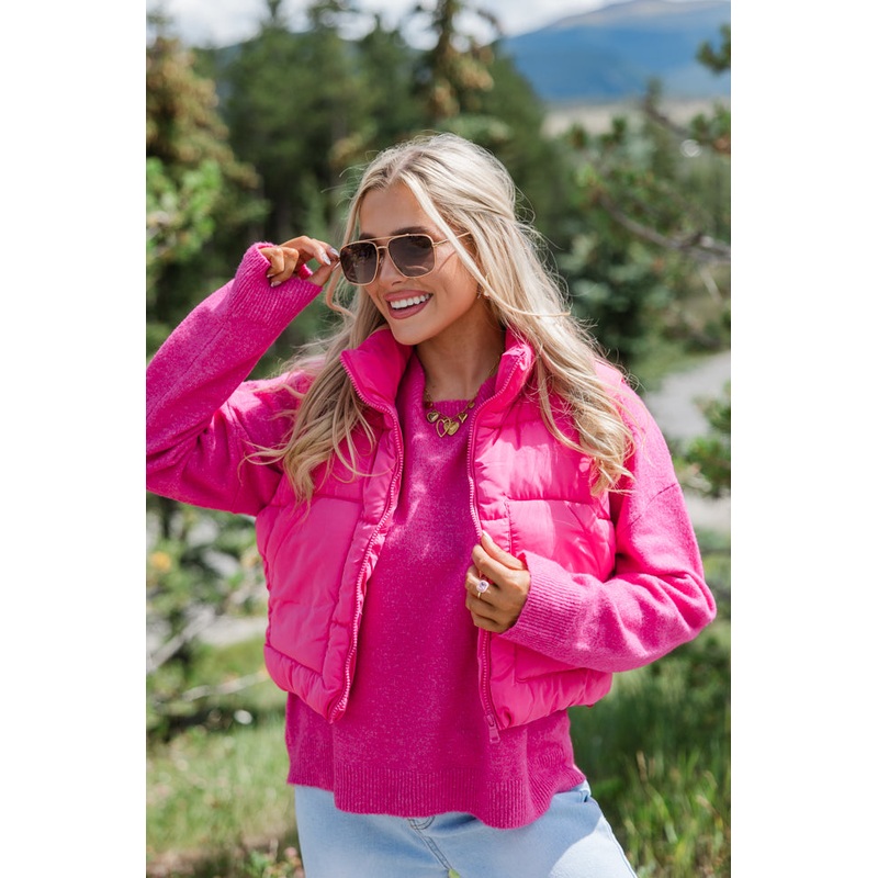 Sights To See Fuchsia Cropped Puffer Vest FINAL SALE