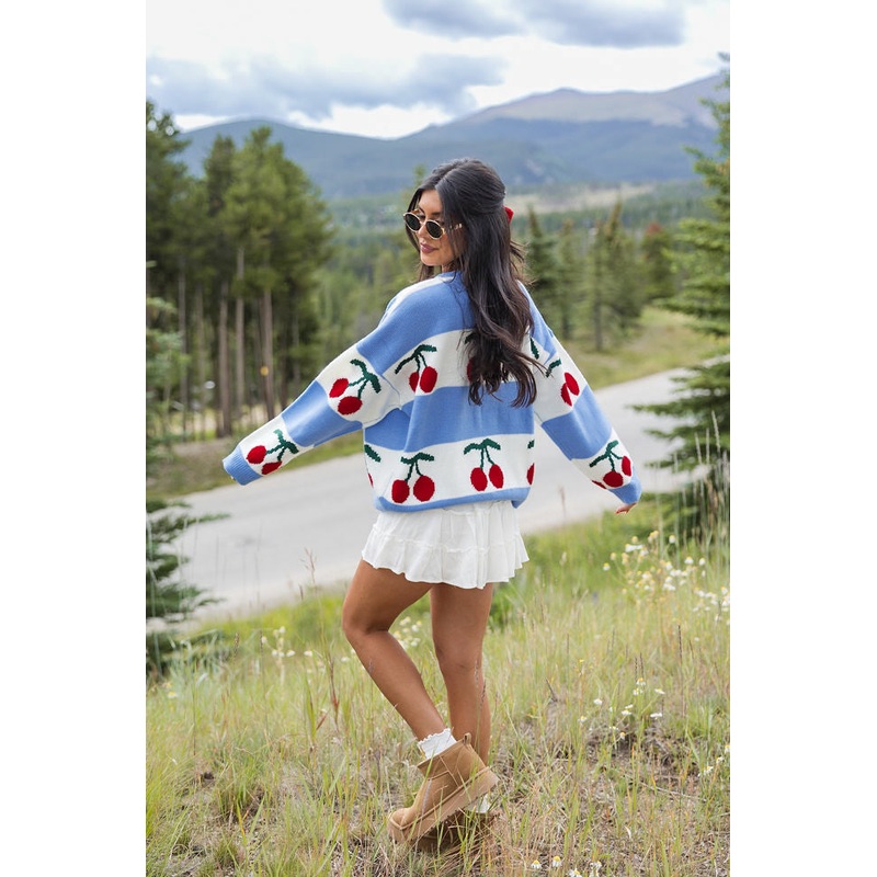 The Cherry On Top Blue Sweater FINAL SALE