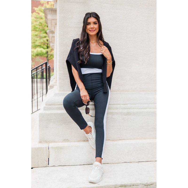 The Difference Between Us Black and Ivory Contrast Trim Active Onesie