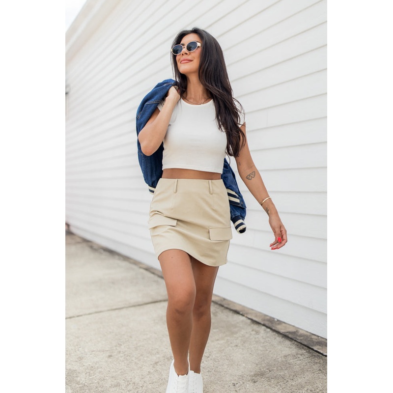 What’s Going On Khaki Cargo Pocket Mini Skort FINAL SALE