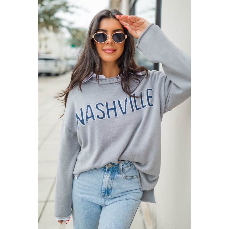 Why Don’t We Go To Nashville Grey Sweater FINAL SALE