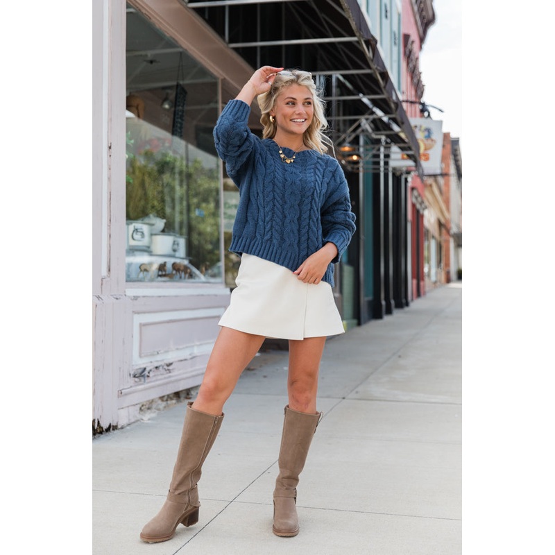 A Cozy Place Navy Cable Knit Crew Neck Sweater FINAL SALE
