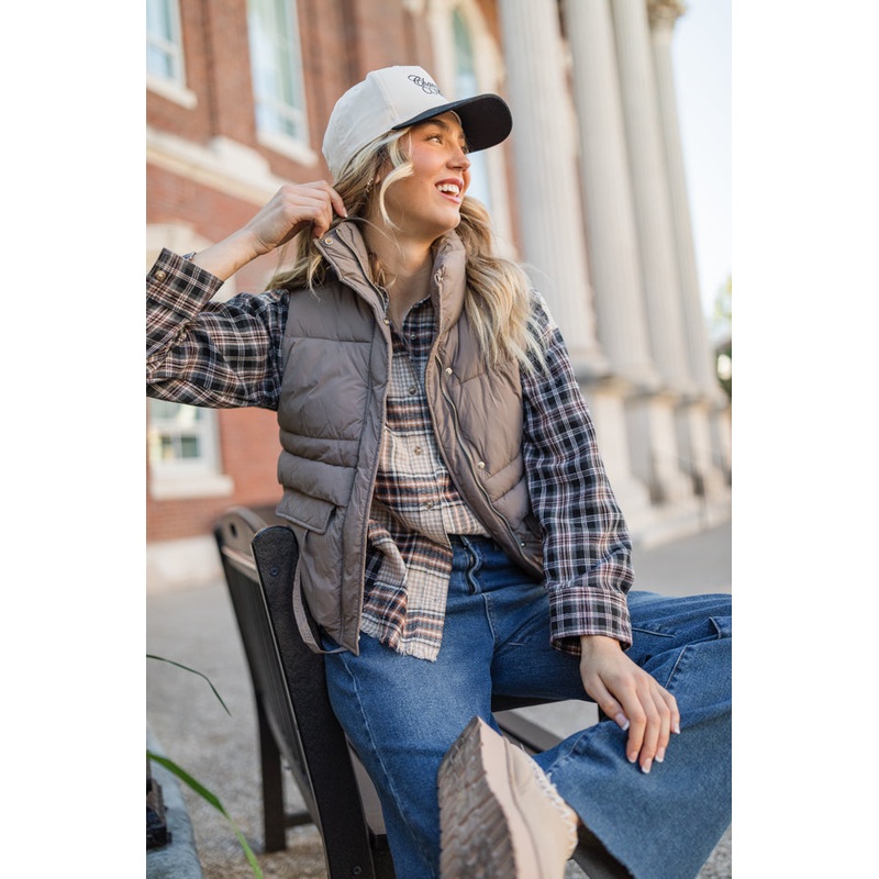 About Tomorrow Black Mixed Media Plaid Button Down Top FINAL SALE