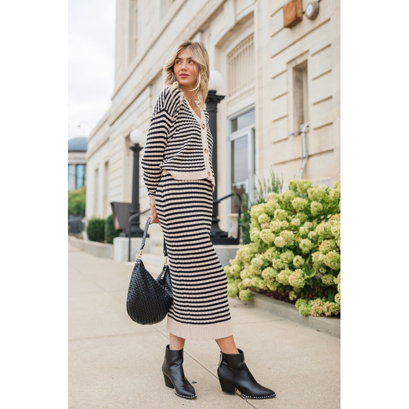 Believe In Me Cream and Black Striped Knit Skirt FINAL SALE