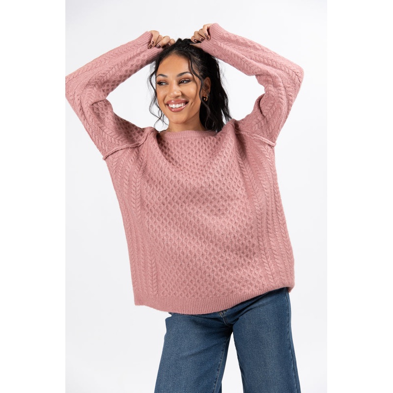 Cable Knit Cuddles Mauve Oversized Crew Neck Sweater FINAL SALE
