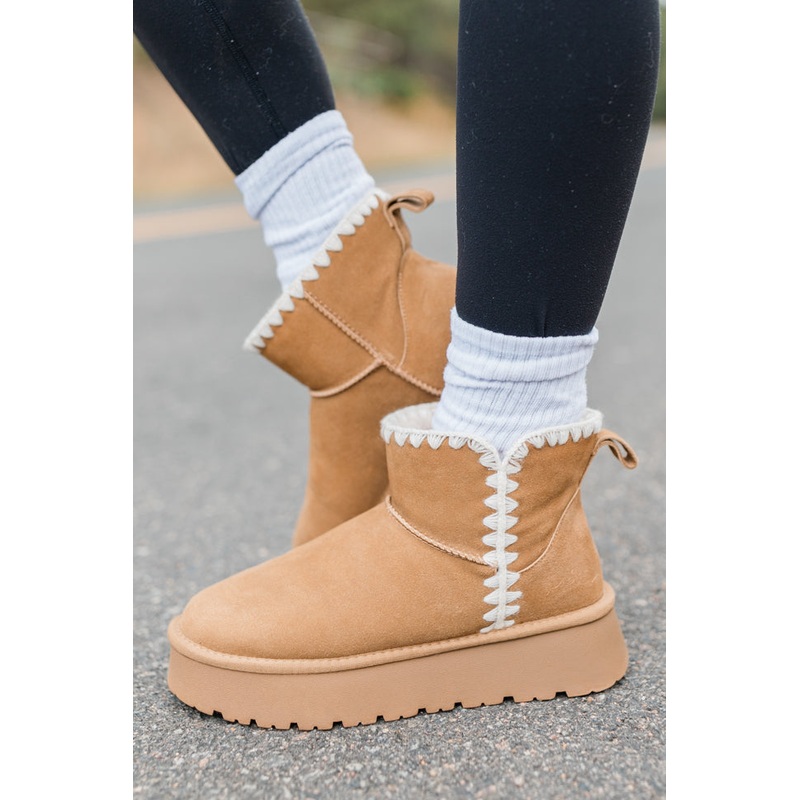 Cassie Chestnut Embroidered Mini Boots FINAL SALE