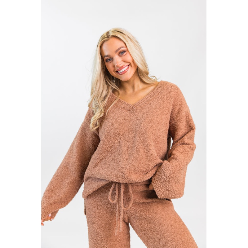Dawn Teddy Fuzzy V-Neck Sweater FINAL SALE