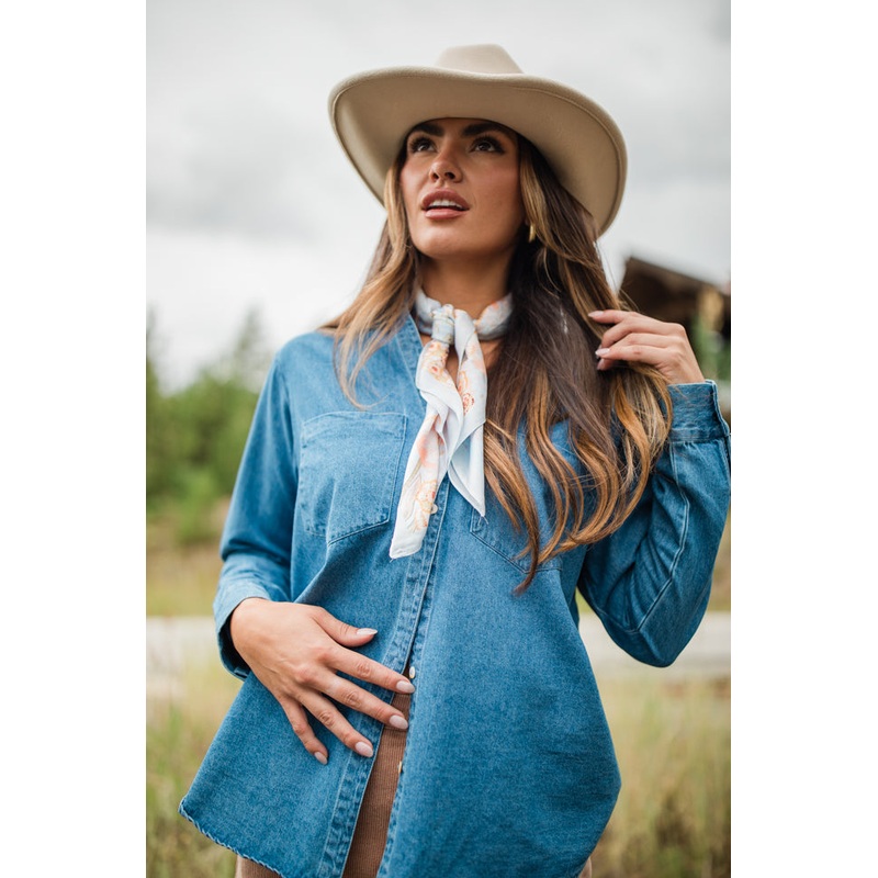 Fill My Heart Medium Wash Chambray Shirt FINAL SALE
