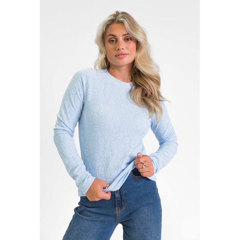 High Ambitions Blue Floral Textured Knit Fitted Top FINAL SALE