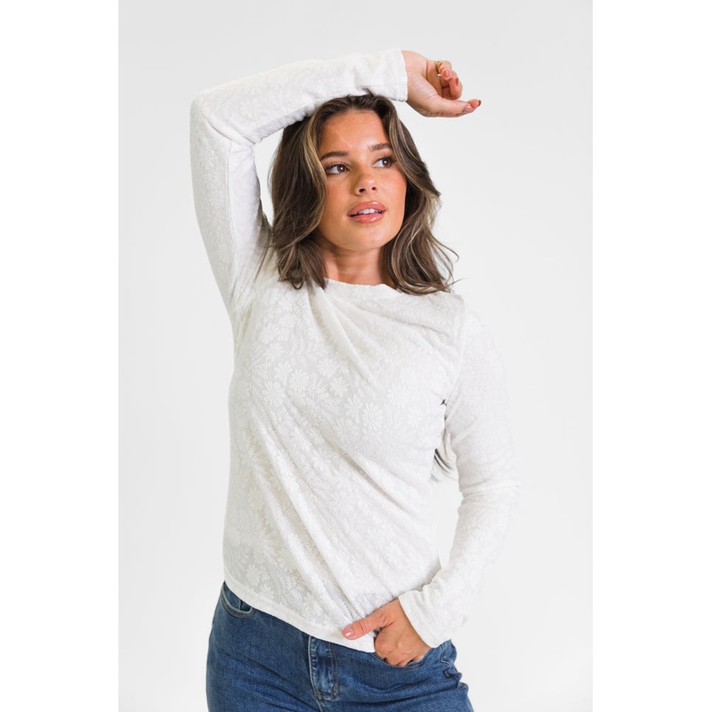 High Ambitions Ivory Floral Textured Knit Fitted Top  FINAL SALE