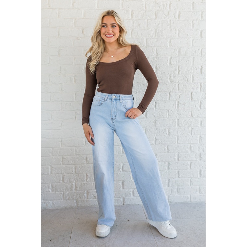 Make Your Choice Brown Ribbed Scoop Neck Long Sleeve Tee FINAL SALE
