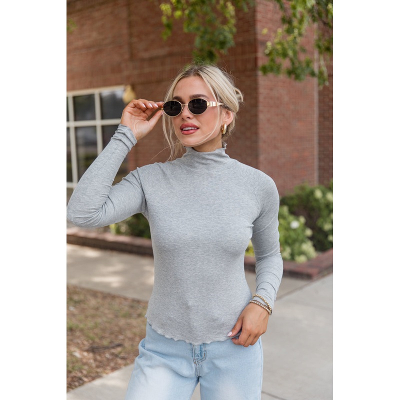 Make Your Choice Grey Ribbed Turtleneck Top FINAL SALE