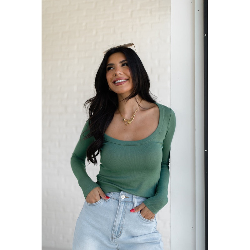 Make Your Choice Olive Ribbed Scoop Neck Long Sleeve Tee FINAL SALE