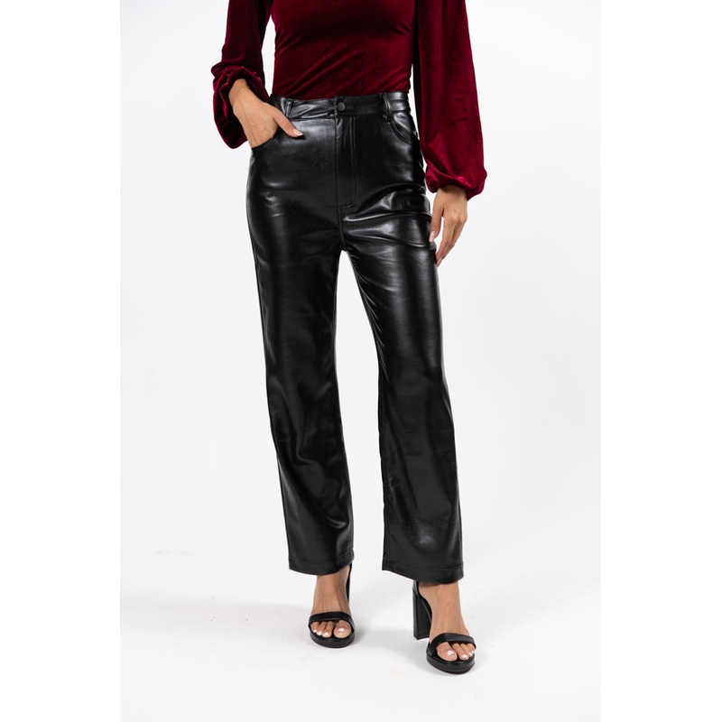 Memorable Nights Black Wide Leg Faux Leather Pants  FINAL SALE