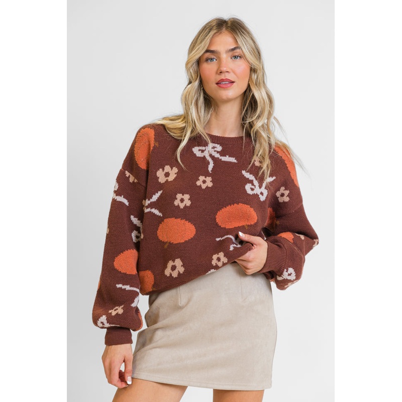 Pumpkin Spice Bliss Rust Bow Sweater FINAL SALE