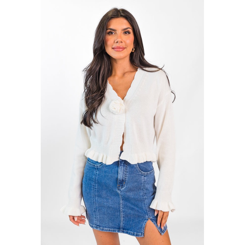 Rosie Posie Ivory Rosette Cardigan FINAL SALE