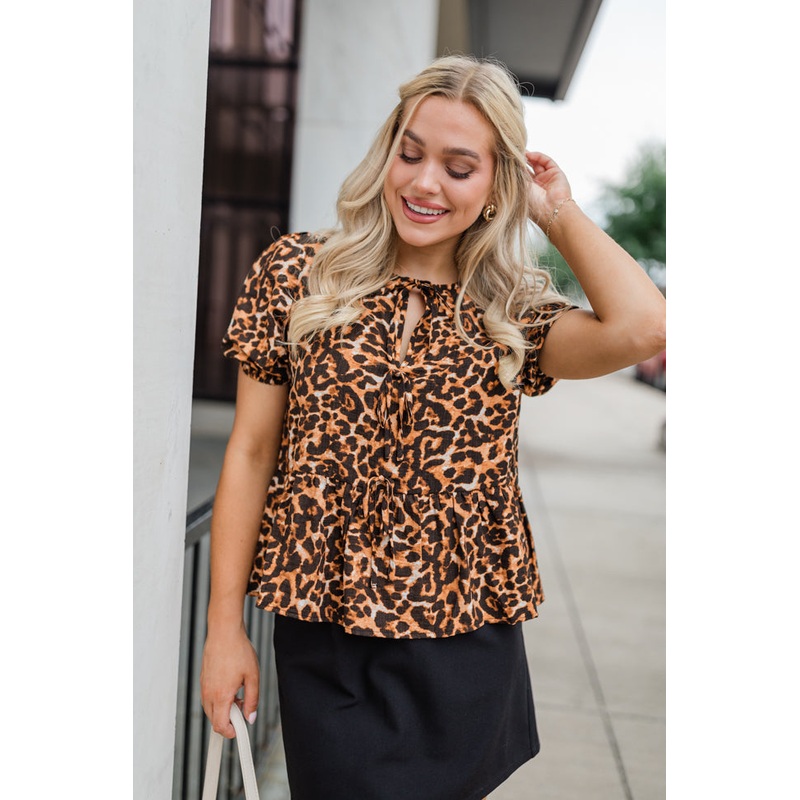 Running Wild Leopard Print Tie Front Blouse  FINAL SALE