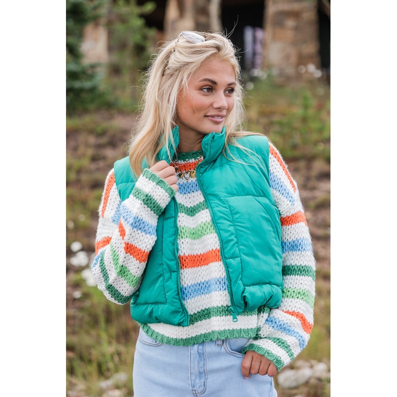 Sights To See Green Cropped Puffer Vest FINAL SALE