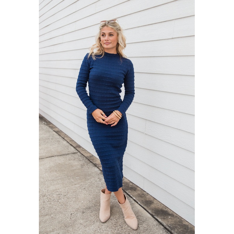 So Stylish Navy Textured Column Midi Dress FINAL SALE