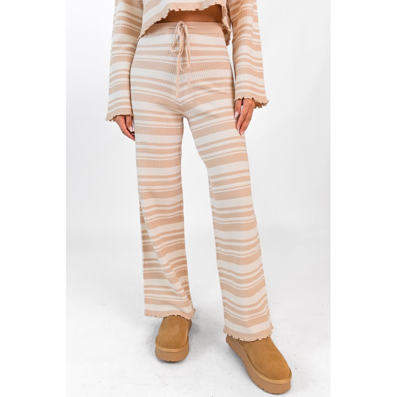 Take You There Taupe Striped Lettuce Hem Lounge Pants FINAL SALE
