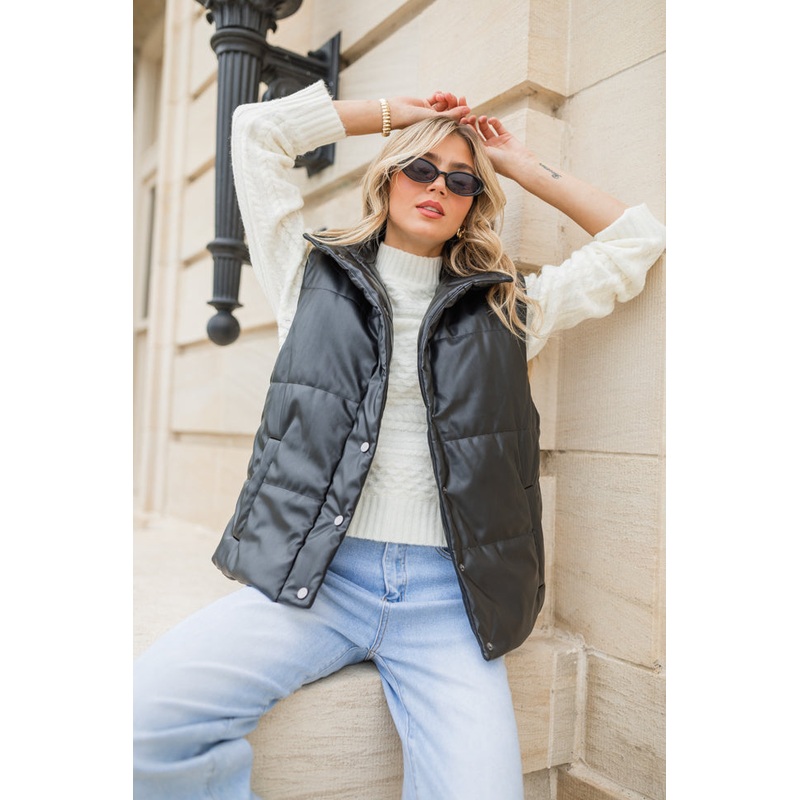 Wilder Days Black Faux Leather Puffer Vest FINAL SALE