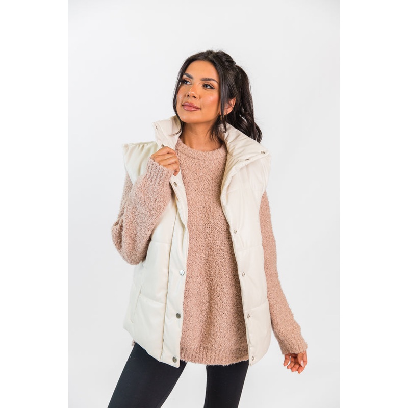 Wilder Days Cream Faux Leather Puffer Vest FINAL SALE