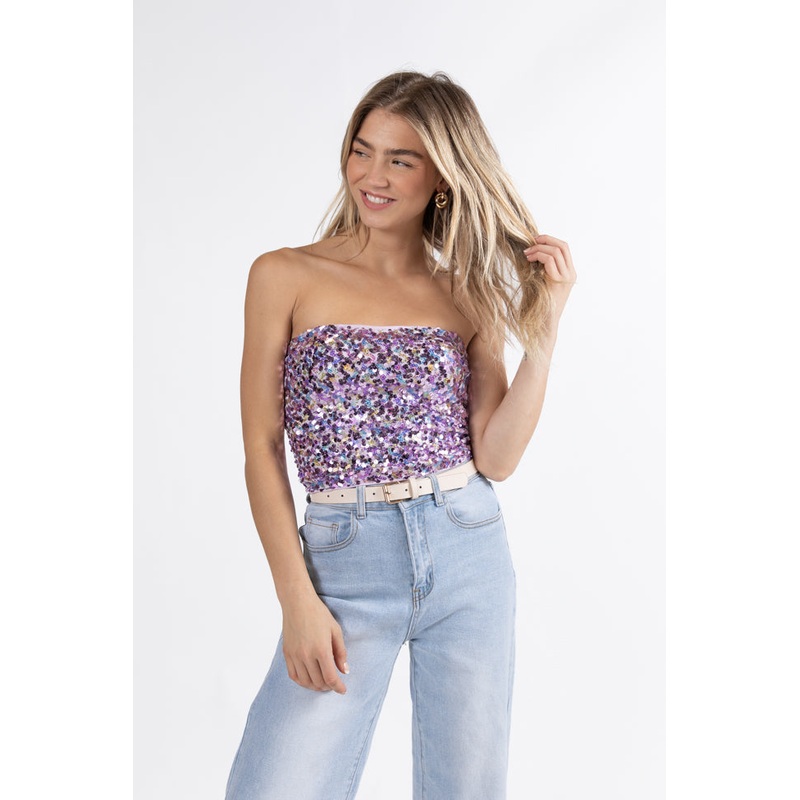 Another Try Purple Multi Strapless Sequin Top FINAL SALE