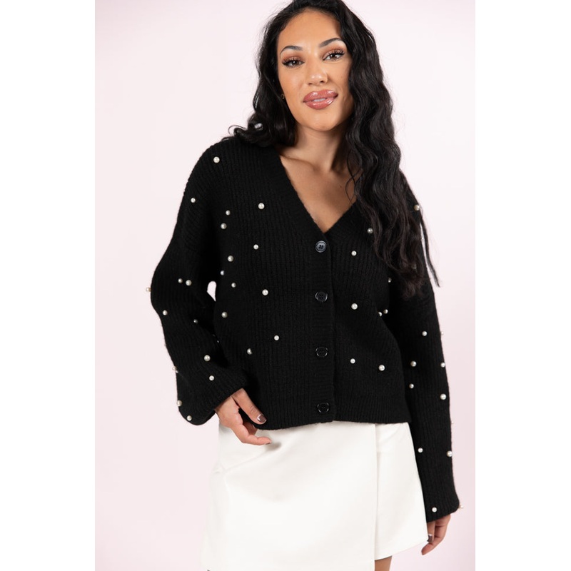Beautiful Memories Black Pearl Embellished Cardigan FINAL SALE